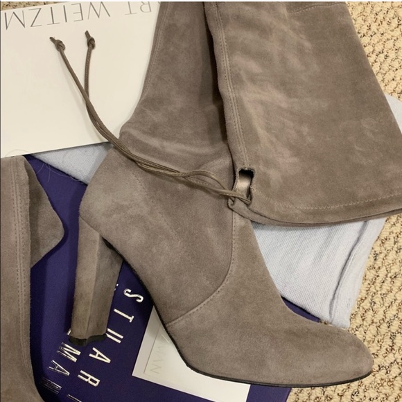 Highland Block Heel Gray Suede Over The Knee Boots - Picture 2 of 6